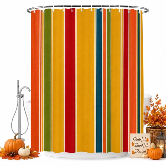 Retro Minimalist Striped Shower Curtain Set - 72" x 78" Washable Bathtub Curtain with 12 Hooks, Classic Lines Geometric Pattern Waterproof Fabric Stall Shower Curtains for Bathroom/Bathtub Décor