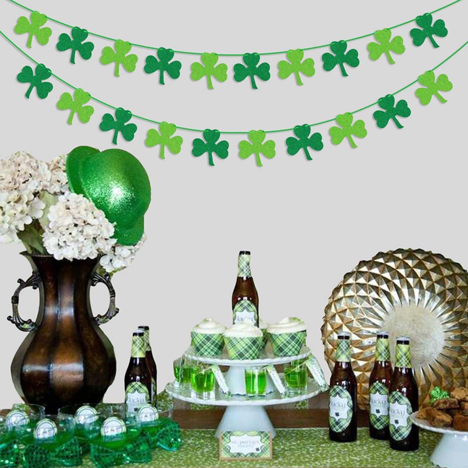 Leutsin Felt Shamrock Garland Banner - 2 Pack﻿ St Patricks Day Decorations Green Clover Easter Banner Hanging Decor Irish Party Supplies Gift for Home Office Fireplace Mantle Wall Party Favors
