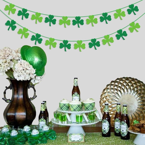 LSLJS St Patricks Day & Banner - Banners & St. Patrick's Day Four-leaf Clover Garland for Irish Party Saint Decor