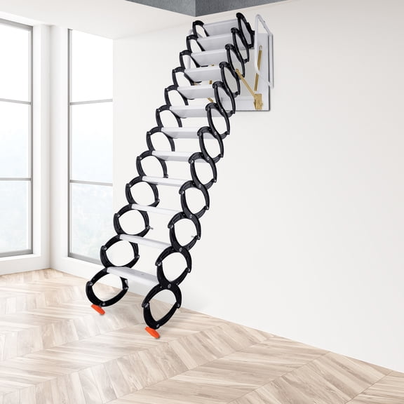 Miumaeov Attic Ladder Pull Down 11 Steps Attic Ladder Drop Down Attic Stairs, Loft Ladder Wall-Mounted Folding Stairs for Attic,9.5-10.17ft, 881LB Load Capacity