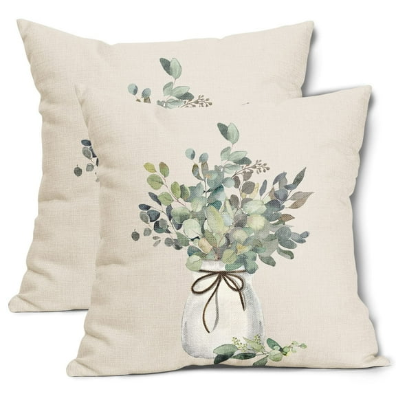 ABSOP Spring Summer Leaf Pillow Covers 18"x18" Sage Green Farmhouse Throw Pillows Set of 2 Home Decor for Living Room Bedroom Bed Cushion Outdoor