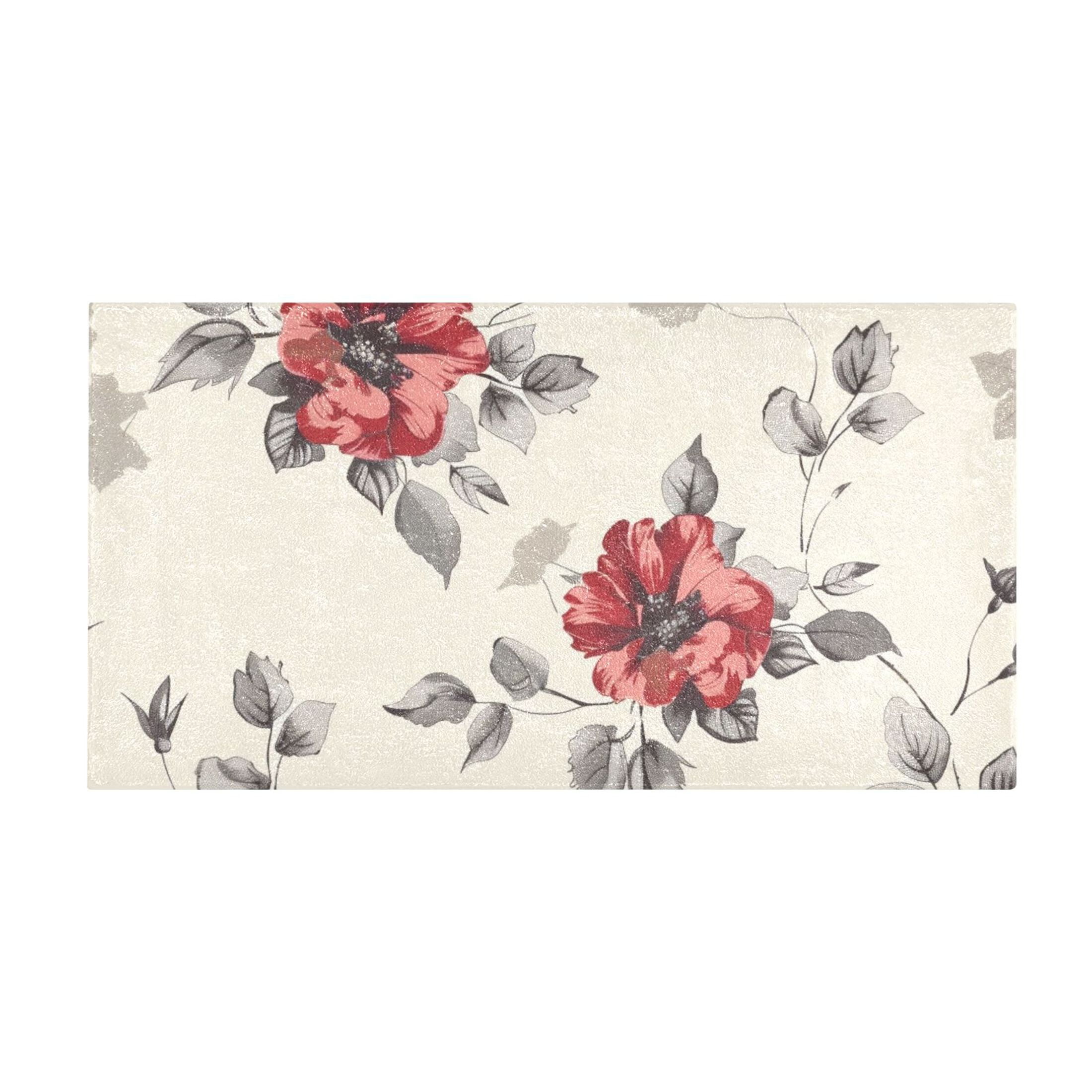 Bath Mat Soft Plush Non-Slip Absorbent Bathroom Rugs 39"x20" Watercolor Floral Flower
