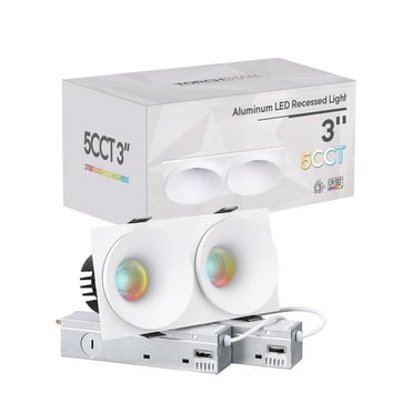 5CCT LED 3inch Recessed Lighting with J-Box, 12W Trimless Ceiling Downlight, Dimmable, Canless Spotlight, CRI 90, 3000-6500K Selectable