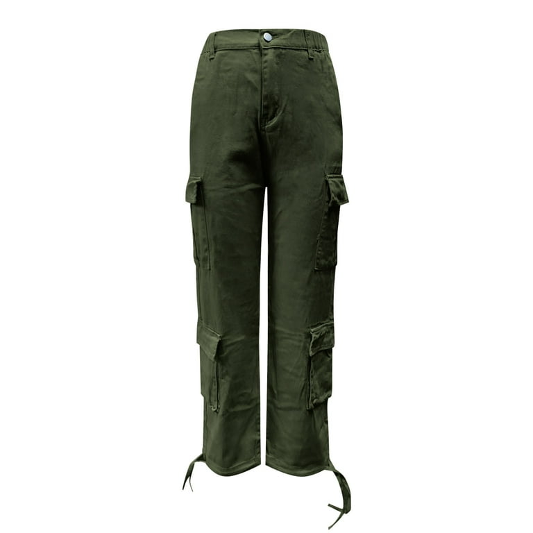 Daznico Women Solid Cargo Pants Drawstring Elastic High Waist Ruched Baggy  Cargo Pants Multiple Pockets Jogger Pant Pants for Women Khaki S