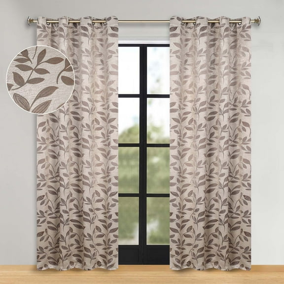 Superior Blackout Leaves Light Filtering Grommet Curtain Panel Set, 52"x72", Espresso