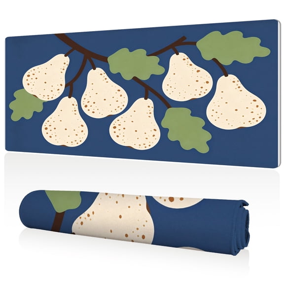 LIVEKEY Extra Large Mouse Pad 80x40x0.3cm Blue Background with Fresh Pear Pattern Design Full Desk Coverage Non Slip Durable Easy Clean Stitched Edges for Gaming and Office Use