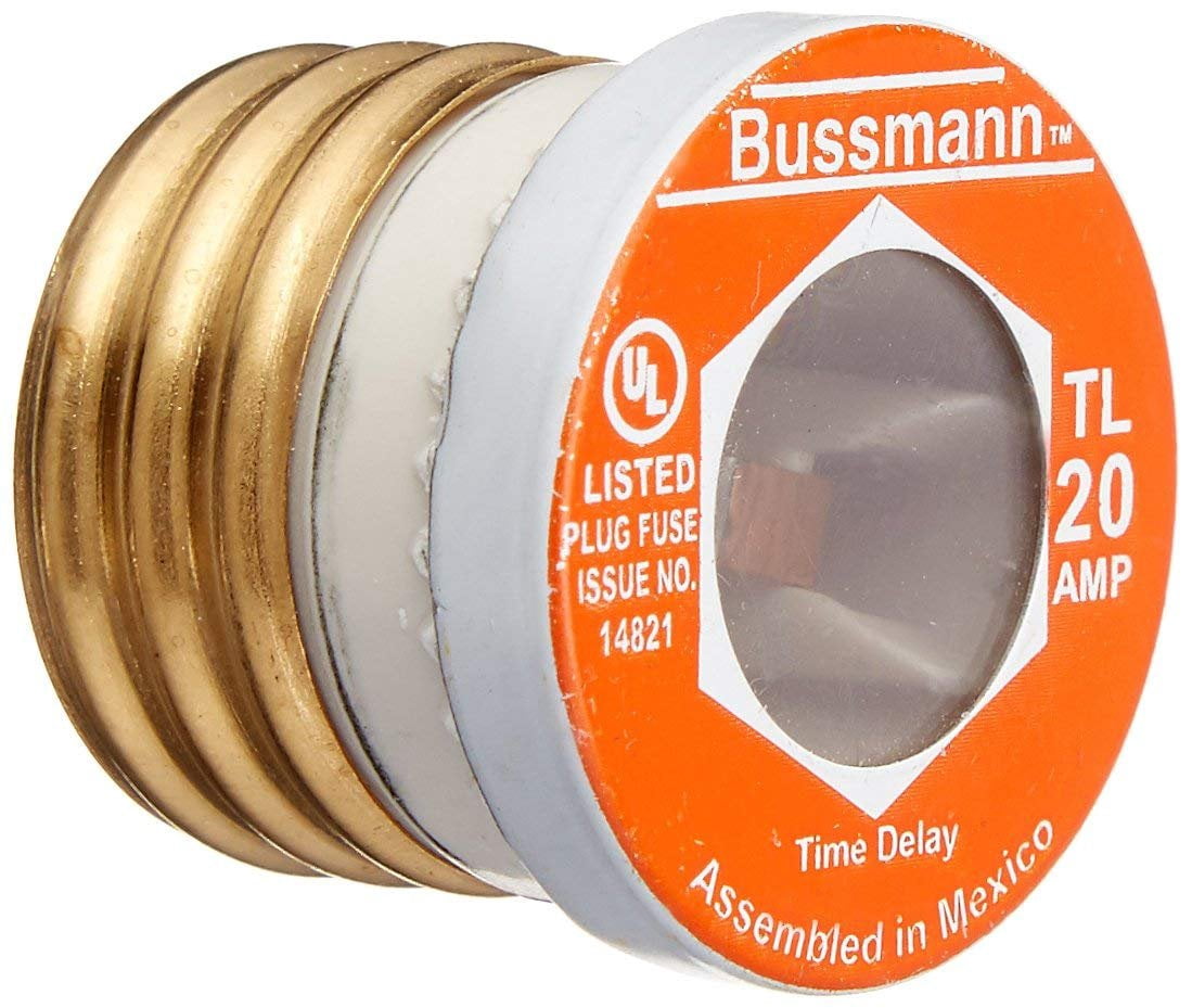 Bussmann Time Delay Plug Fuse TL-20 - 20 Amp, 125V, UL Listed - 9 Pack