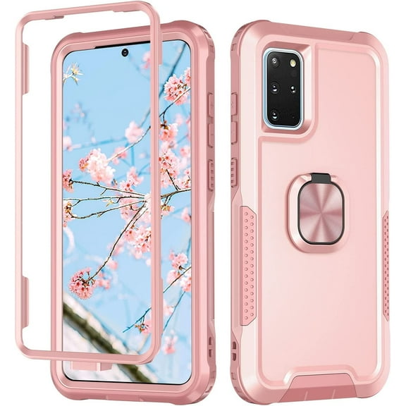Petocase for Samsung Galaxy S20 Plus Case,Heavy Duty Full Body Shockproof Kickstand with 360° Ring Holder Support Car Mount Hybrid Bumper Silicone Hard Back Phone Cover,Rose Gold