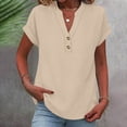 thumbnail image 2 of XPMWRP Womens Cotton Linen Short Sleeve Henley Tops V Neck Dressy Casual Blouses Summer Trendy Tee Shirts 2026 Vacation Fashion Clothes Beige XXL, 2 of 8