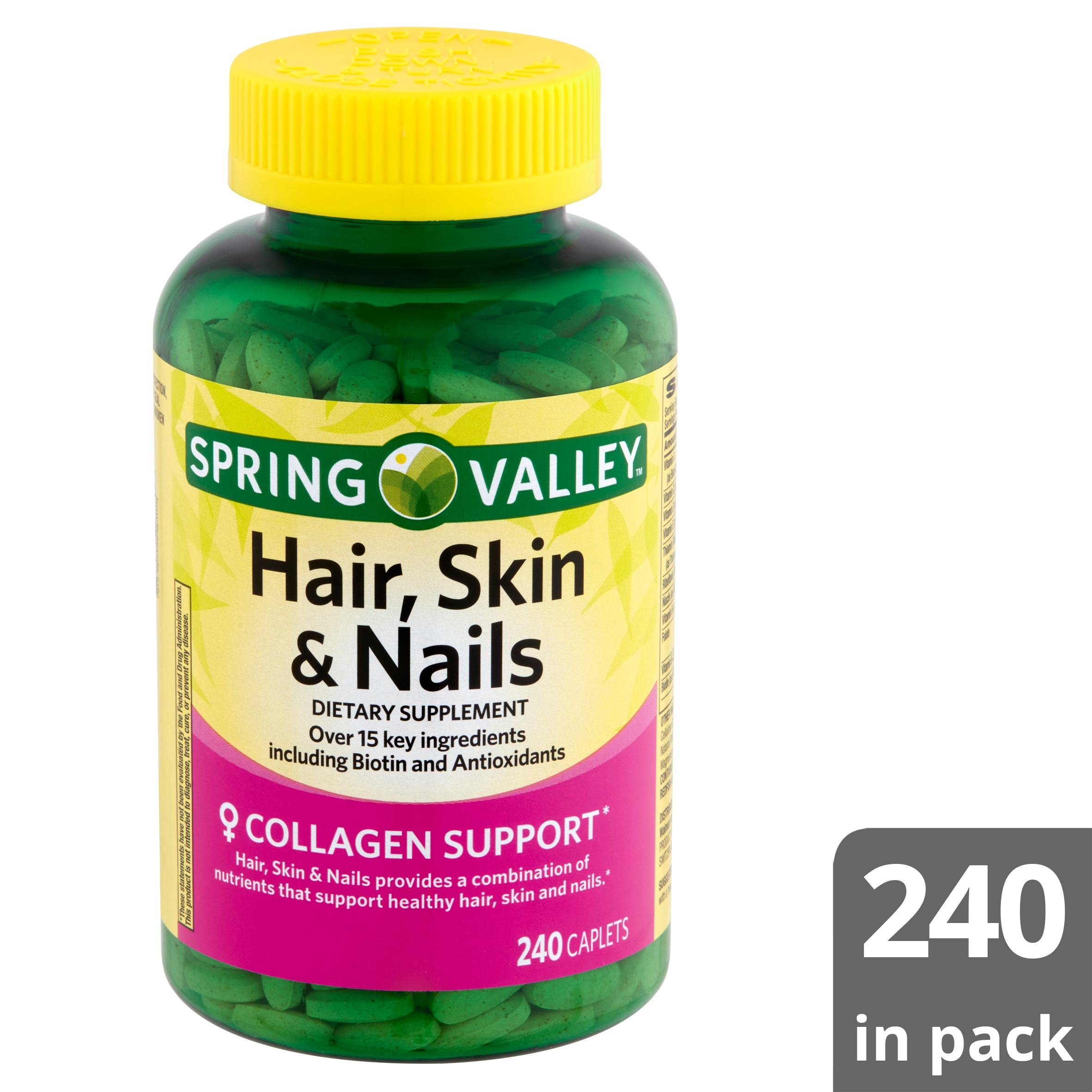 Spring Valley Hair, Skin & Nails Dietary Supplement, 240 Caplets - image 2 of 9