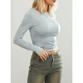 thumbnail image 6 of Komoo Long Sleeve Going Out Tops Solid Color Slim Fitted Basic T-Shirt Tight Crop Top Streetwear, 6 of 8