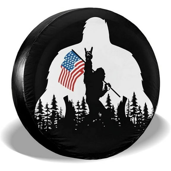 Bigfoot American Flag Camping Spare Tire Cover Wheel Protectors Weatherproof Wheel Covers Universal Fit for Trailer Rv SUV Truck Camper Travel Trailers Accessories