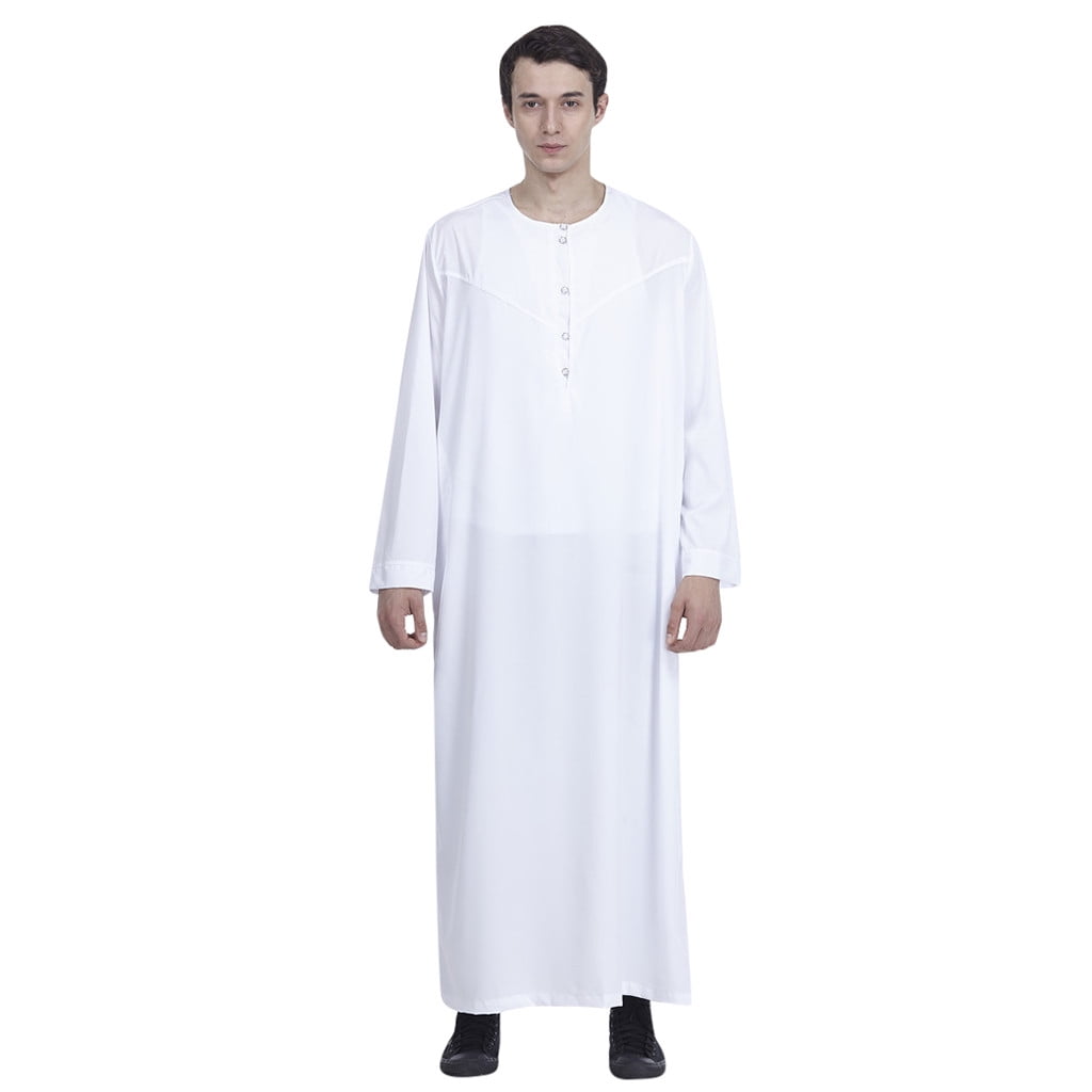 Mens Jackets Long Sleeve Muslim Saudi Arab Thobe Islamic Jubba Thobe