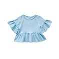 thumbnail image 4 of Bovxnpu Summer Girls Top, Toddler Girls Cotton T-Shirts, Children Solid Color Loose Ruffle Sleeve Round-Neck Blouse Western Style Top Summer Top Tees 7-8 Years, 4 of 4
