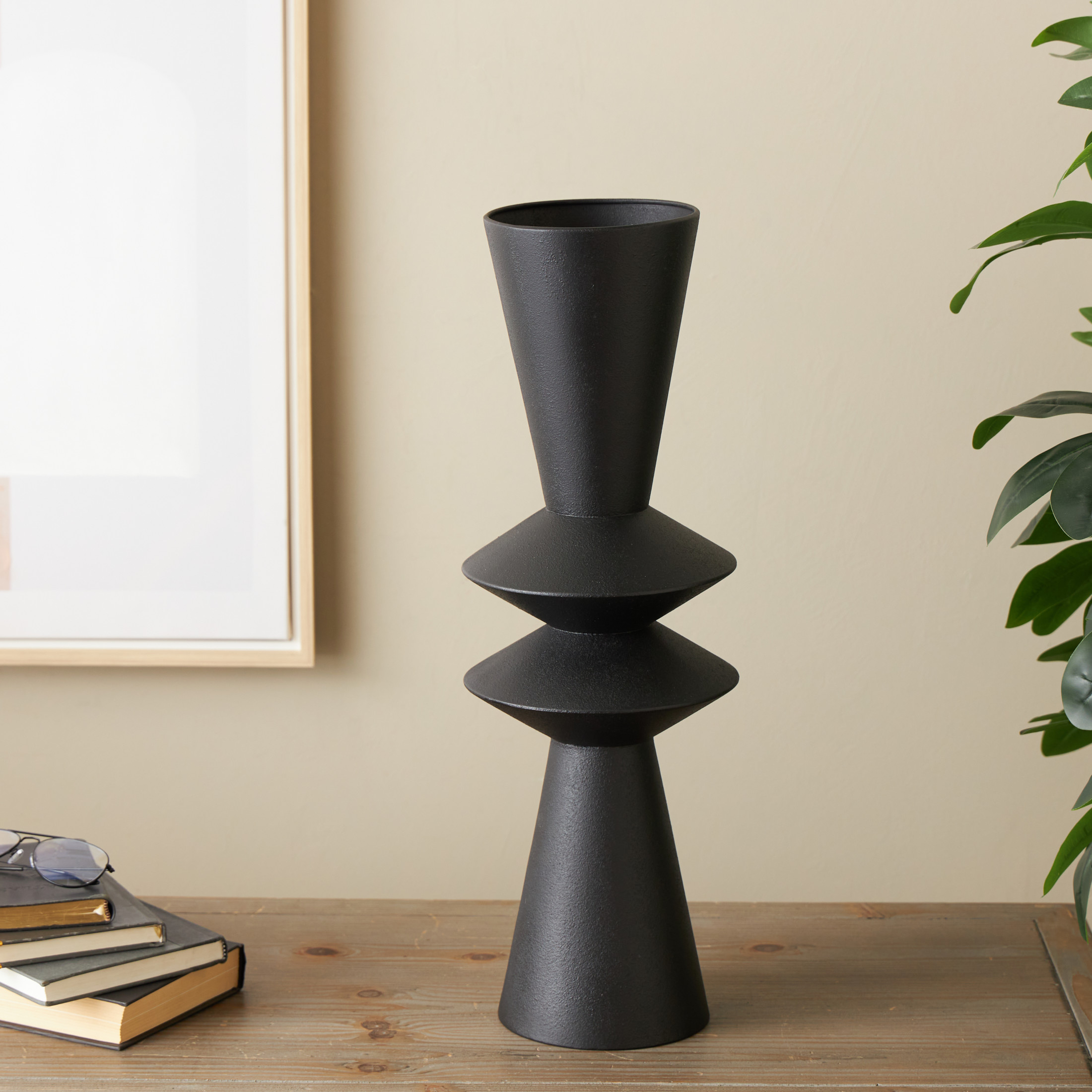 DecMode 23" Art Deco Fluted Black Metal Vase