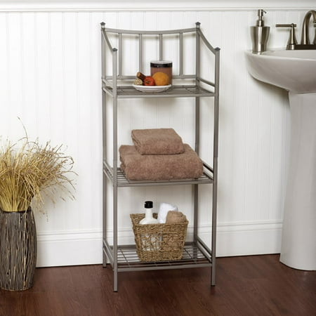 hawthorne 3-shelf metal bathroom linen stand, satin nickel hawthorne 3-shelf metal bathroom linen stand, satin nickel