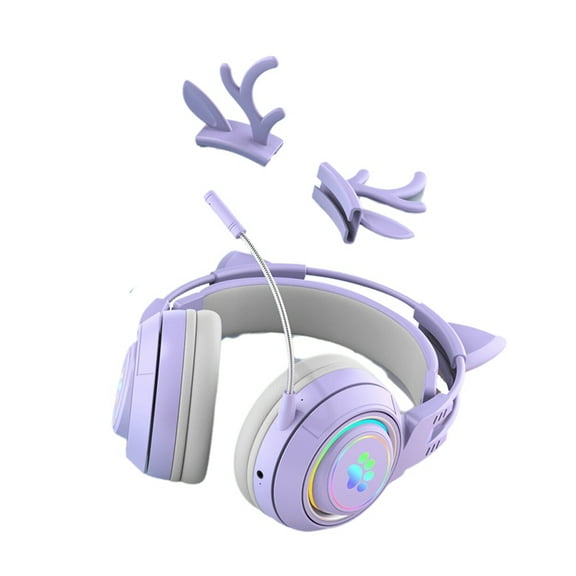 Cute Antlers Cat Ear Wireless Bluetooth Headphone Gamer Earphone Gaming Headset with RGB Light for Kid