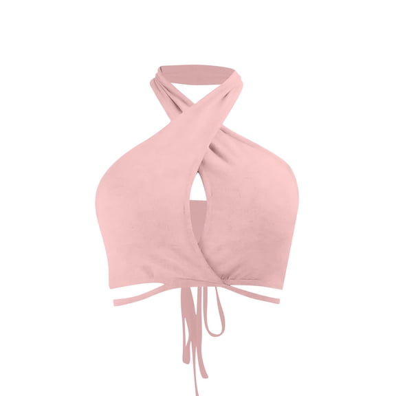 Fashion SMihono Sexy Halter Crop Tops for Women Summer Ruched Lace-up Tie Back Cropped Camisole Criss Cross Wrap Tanks Vest Pink S