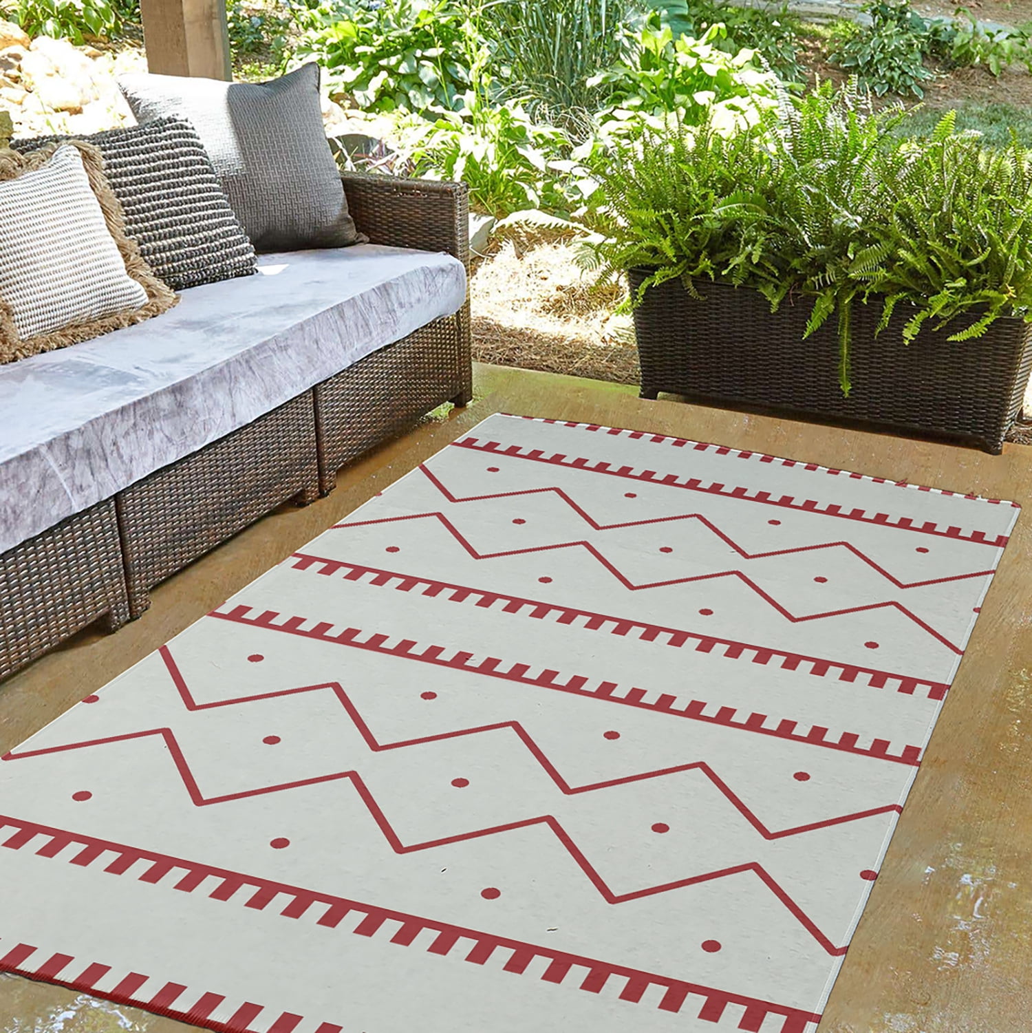 Simply Daisy 3' x 5' Ligonberry Red Mudcloth Spring Chenille Indoor/Outdoor Rug