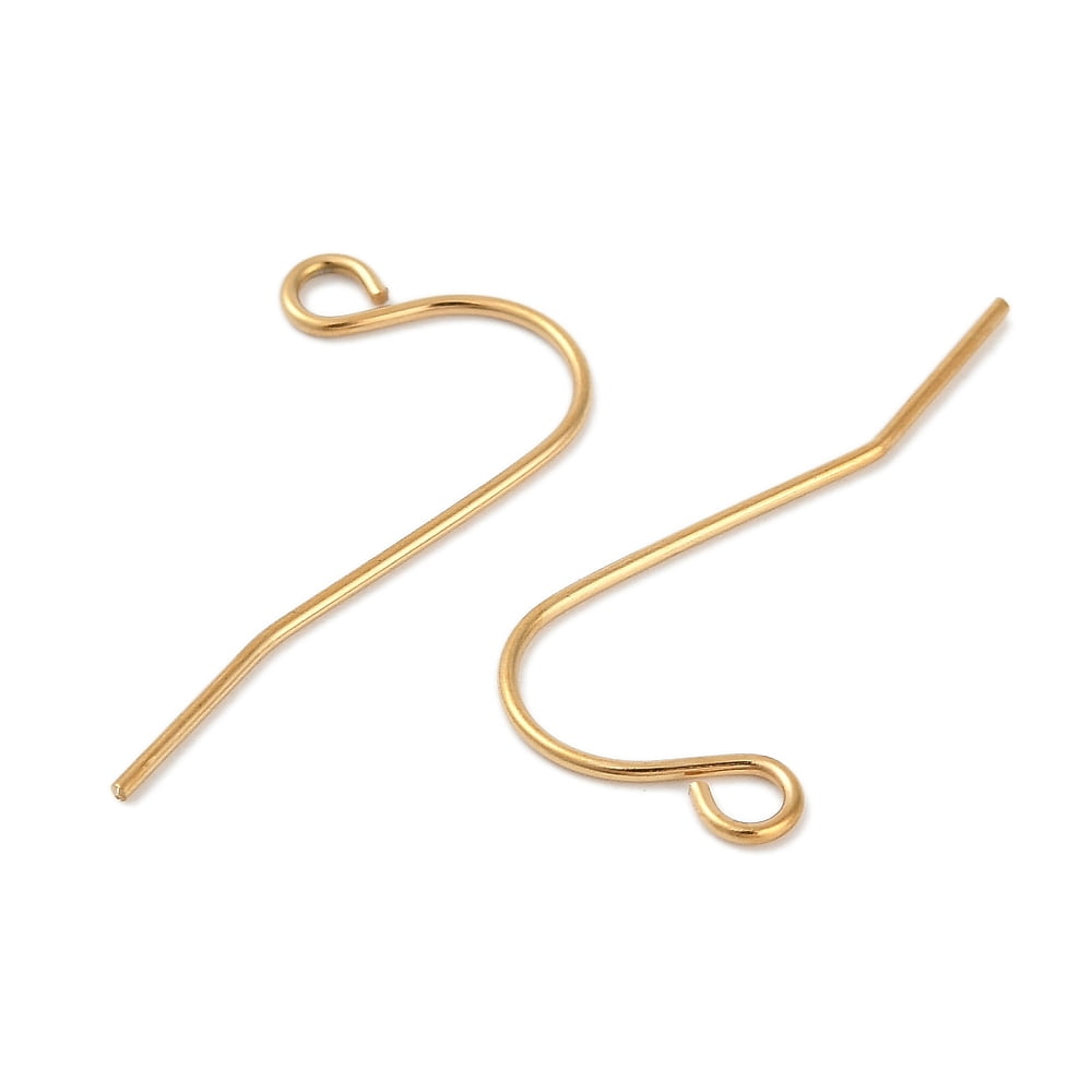 316L Surgical Stainless Steel Earring Hooks Ear Wire with Horizontal Loop Real 18K golden Plated 12x19mm Hole: 2mm 20 Gauge Pin: 0.8mm
