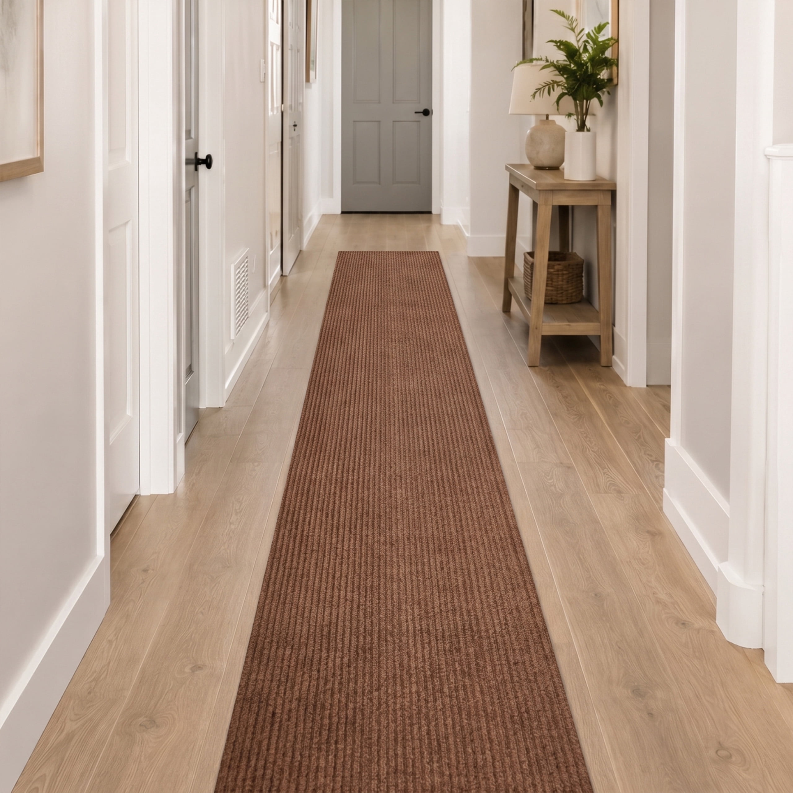 Ottomanson 2' x 7' Non-Slip Runner Rug for Hallway, Waterproof Entryway Floor Mat, Dirt Trapper, Beige