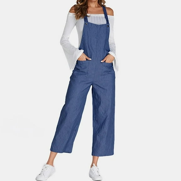 BONIXOOM Jumpsuits for Women Women's Pants Solid Mid Waisted Long Jogging Love Jumpsuit Baggy Fit Straight-Leg Chinos Blue XL