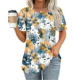 thumbnail image 3 of Women's T-Shirts Summer New Fashion Floral Prints Top Loose Round Neck Chest Pleated Shirts Womens Casual Short Sleeve Blouses Pullover Tops, 3 of 6