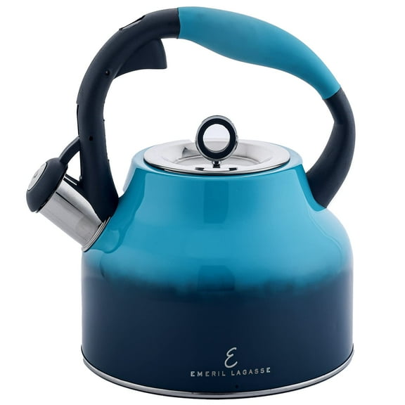 Emeril Lagasse 2.6 Quart/2.5 Liter Whistling Tea Kettle, Stainless Steel Tea Pot for Induction Stove Top, Fast to Boil Water for Home Kitchen Condo, with Ergonomic Cool Grip Handle, Blue