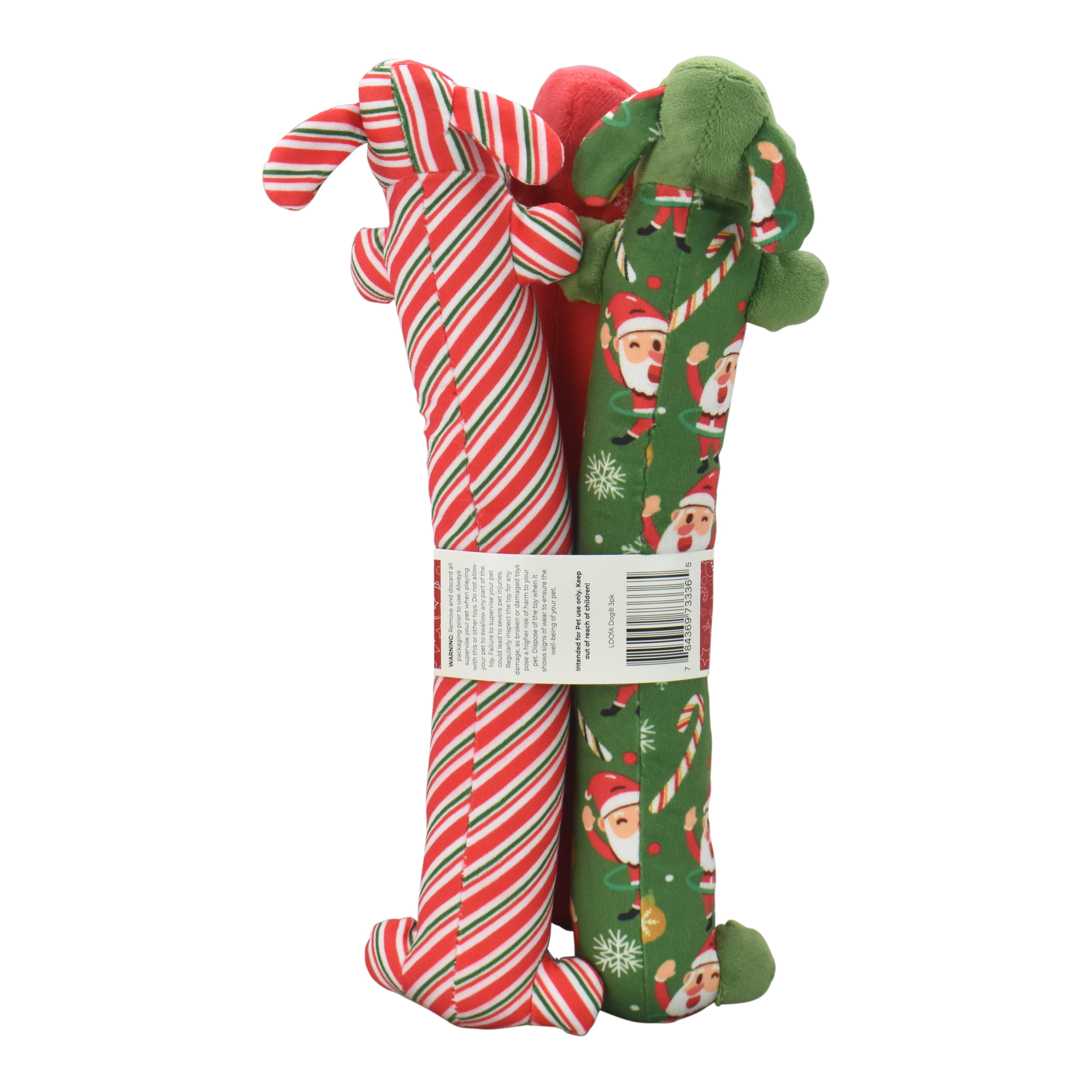 Multipet Plush Holiday Loofa Dog Toys with Holiday Theme Patterns, Stuffing & Squeaker, 3 Pack