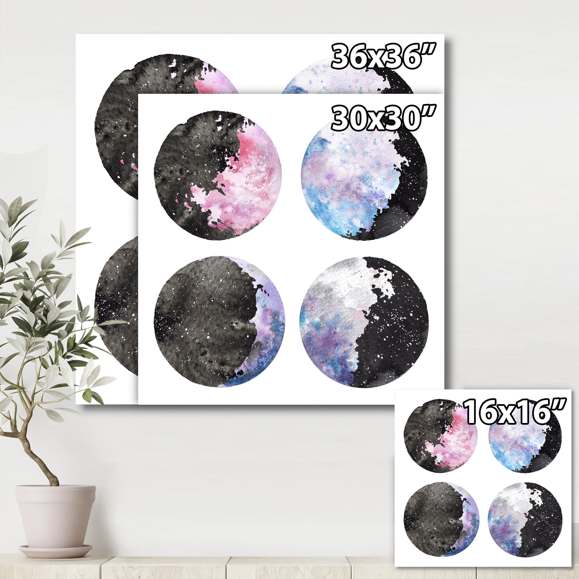 Designart ' Moon Phases With Sky and Stars ' Bohemian & Eclectic Canvas Wall Art Print