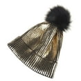 thumbnail image 1 of Invierno y otoño Chic Beanie Metallic Shiny Beanie Skull Pom Pom Sombreros Gorra para mujer (dorado), 1 of 5
