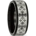 thumbnail image 4 of Stainless Steel Brushed/Polished Black Ip Laser Etched Crosses 8mm Band (Size 12) Made In China sr589-12, 4 of 5