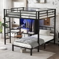 thumbnail image 2 of Metal Bunk Bed - Full XL Over Twin, Folding Desk & LED Closet, Space-Saving, Black, 2 of 18