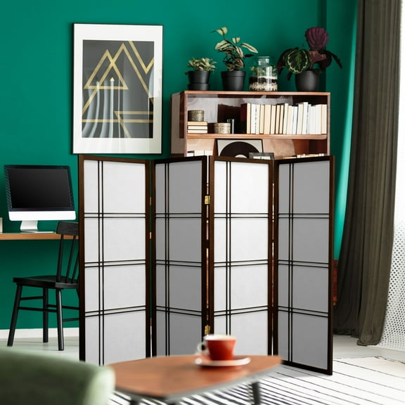 4 ft. Tall Japanese Design Double Cross Lattice Screen - Walnut - 4 Panels