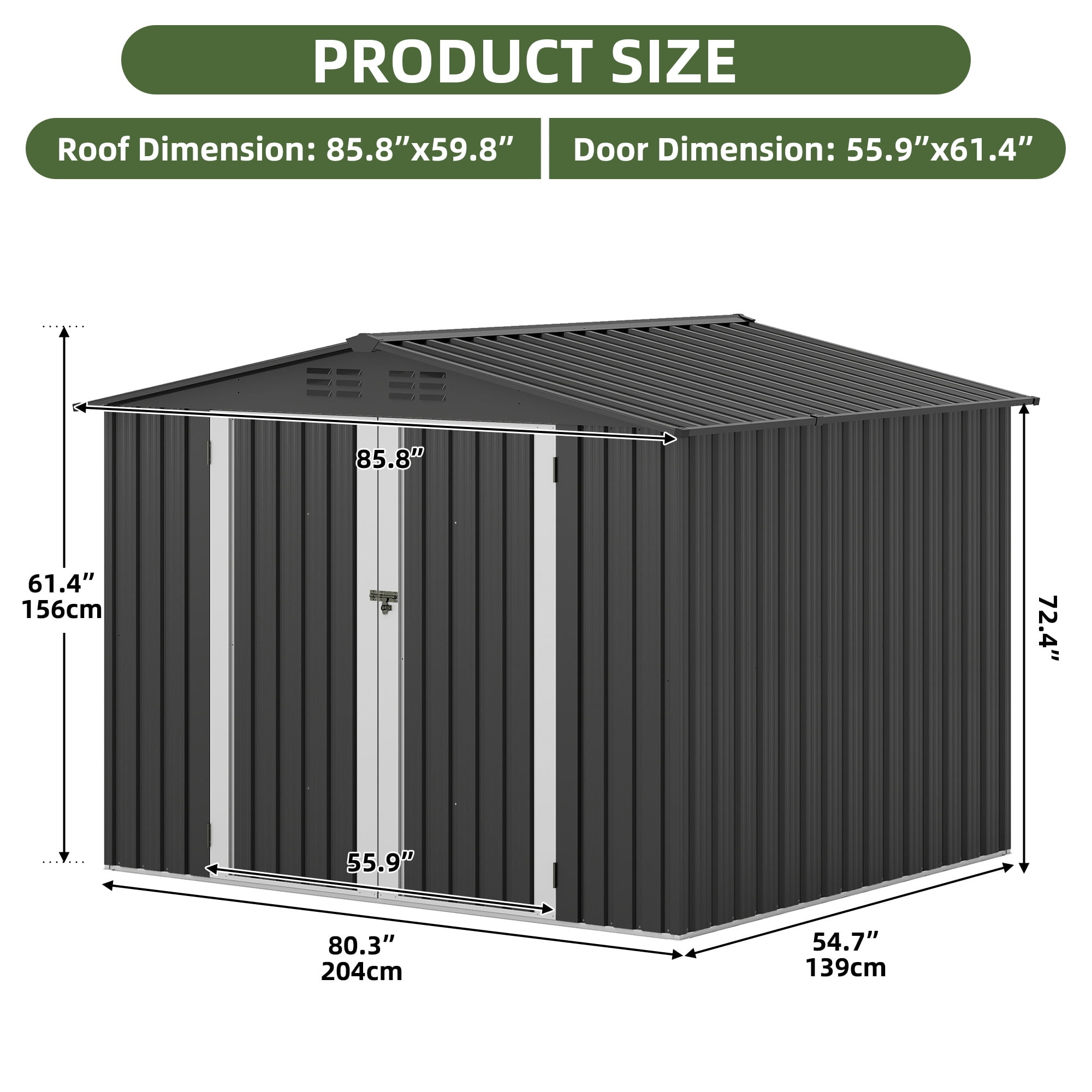 Uforic 7x5ft Metal Outdoor Storage Shed, Waterproof Heavy Duty Storage Unit with Lockable Door & Ventilation, Outdoor Tool Shed for Bike, Lawn Mower, Garden Tools, Backyard Patio Lawn Use, Black