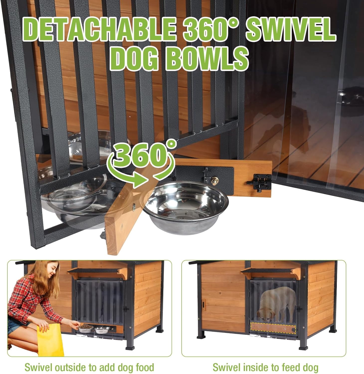Aivituvin Dog House for Outdoor Use with Matel Frame, Waterproof Design - All-Weather Wooden Kennel with Sliding Window & Metal Frame