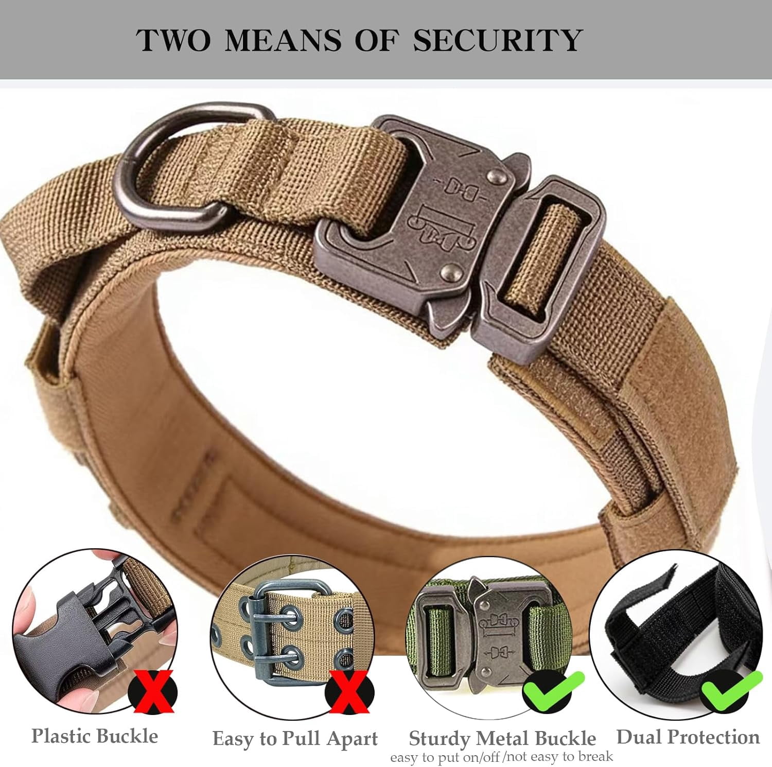 Tactical Dog Collar Adjustable Military Nylon Dog Collar with Control Handle and Heavy Duty Metal Buckle for Medium and Large Dogs (Brown,L)