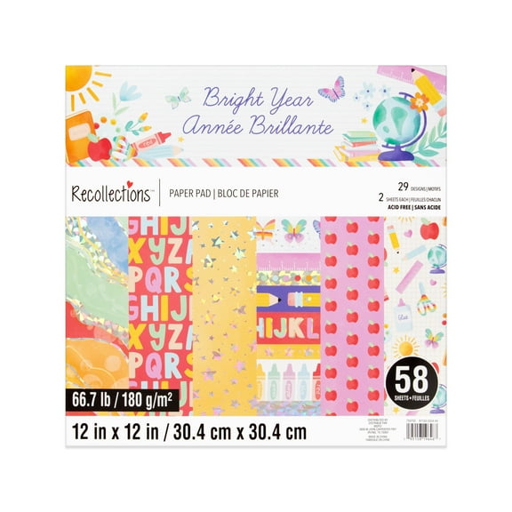 12" x 12" Bright Year Paper Pad by Recollections - Premium Scrapbook & Crafting Paper for DIY Projects - Card Making - & Decorative Arts - 58 Sheets