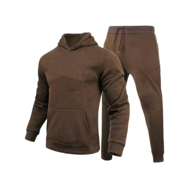 MAWCLOS Survêtement pour Homme à Capuche 2 Pcs Ensemble de Jogging Couleur Unie Ensemble de Survêtement Chandails à Capuche et Pantalons de Survêtement Café L