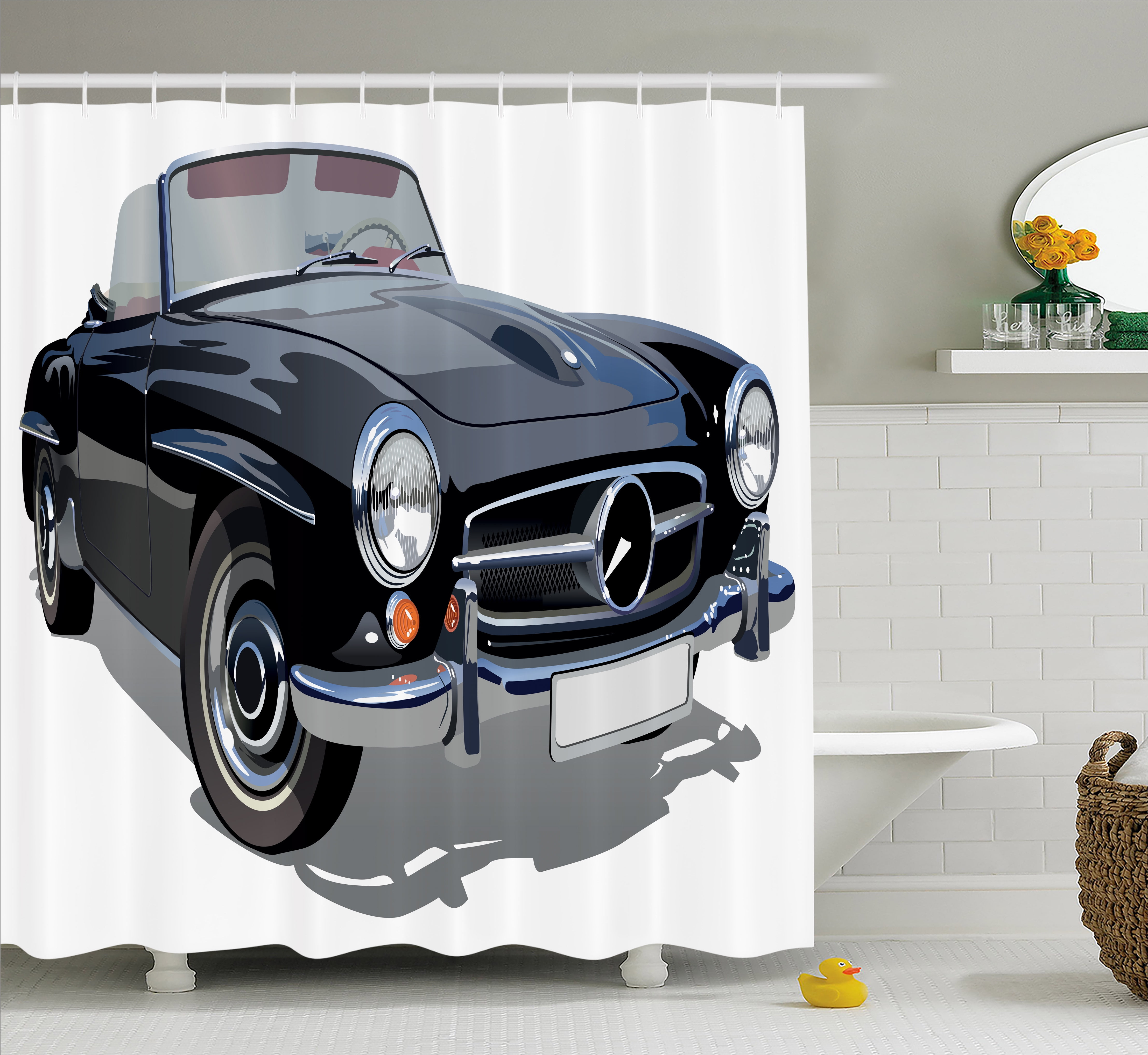 Cars Shower Curtain, Classical Retro Vehicle Antique Convertible