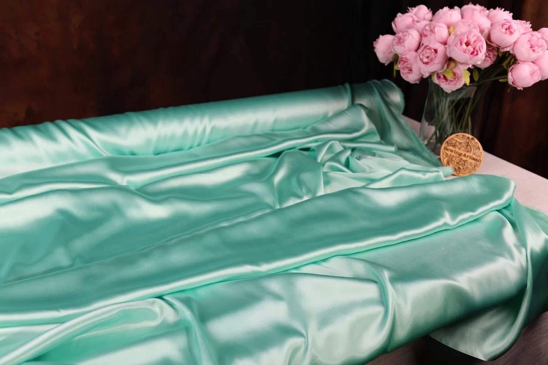 BUTTERFLY- Mint Satin Charmeuse Fabric By The Yard 1765