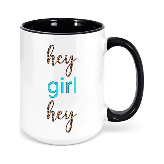 Hey Girl Hey Leopard Print Mug, Hey Girl Hey Coffee Cup, Leopard Print Mug, Sublimated Design, Gift For Her, Funny Mugs, Coworker Mug, Mugs, BLACK