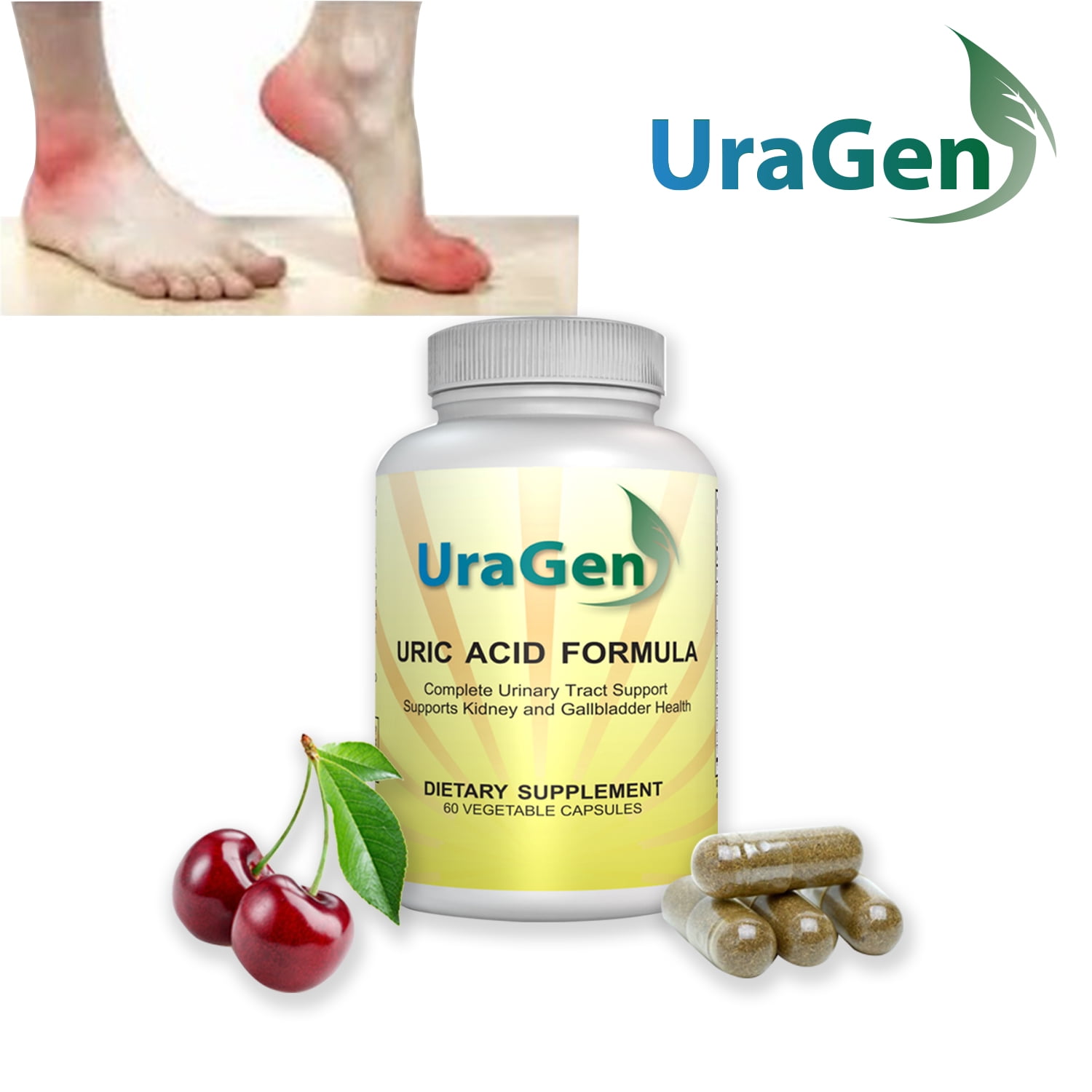 Uric Acid Cleanse Flush - Supports Healthy Uric Acid Levels, Joint Support - Tart Cherry Extract - 60 VCaps - (UraGen 1 Bottle)