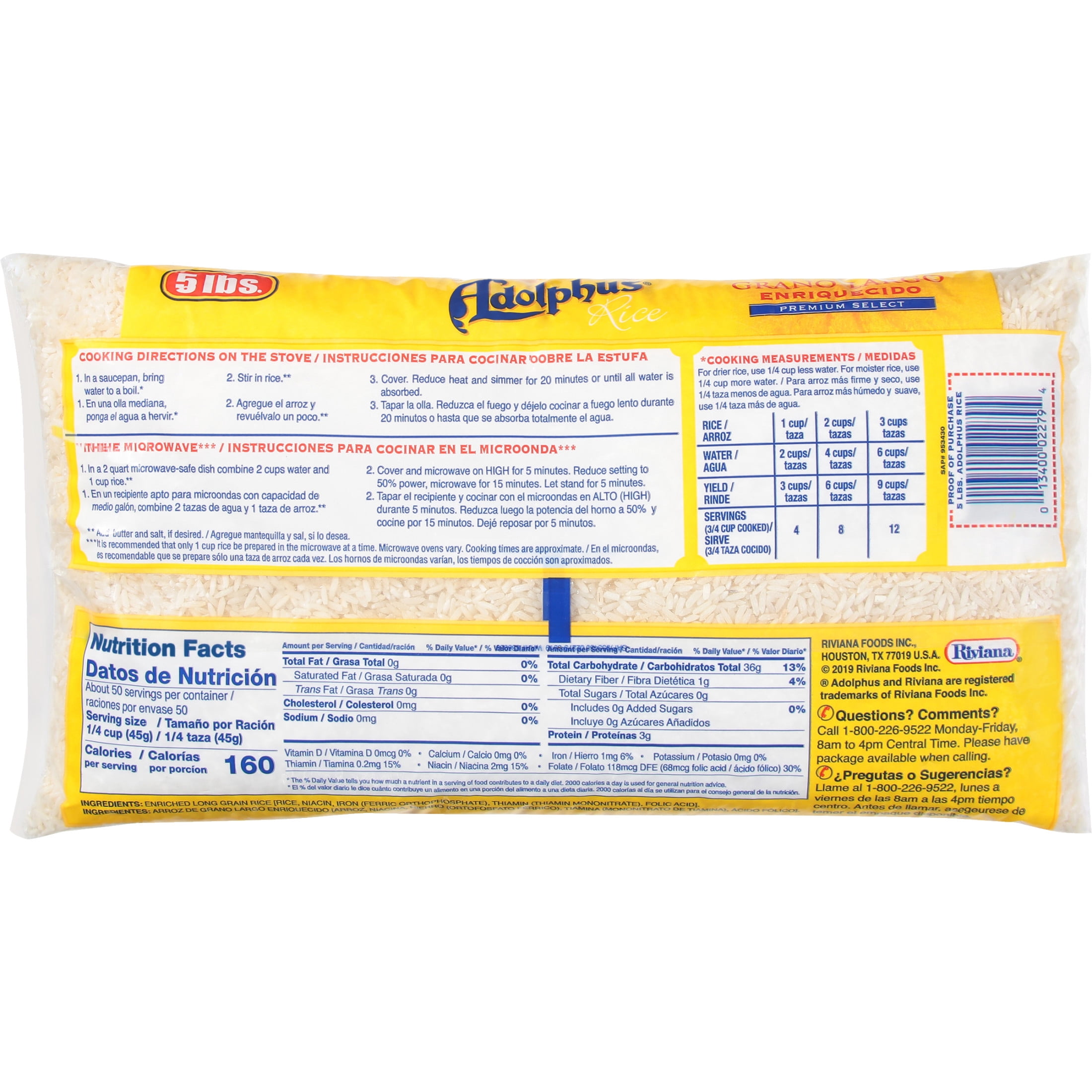 (6 pack) Adolphus Enriched Long Grain White Rice, Gluten Free, 5 lb Bag