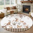 thumbnail image 3 of 5ft Washable Round Rug, Forest Animal Non-Slip Circle Area Rug for Living Room Bedroom, Brown Deer Bear Hedgehog Bird Butterfly Eucalyptus Leaves Plaid Indoor Floor Mat for Home Decor, 3 of 9