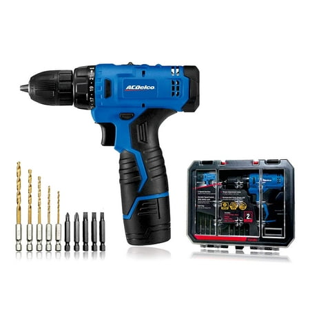 ACDelco ARD12126S1 12V Lithium-Ion Cordless 2-Speed 3/8” Drill Driver Kit (10 Bits, Battery, Charger, Tool