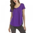 thumbnail image 4 of CNKOO Ladies‘ Summer  Neck Pleated Button Loose Short-Sleeved T-Shirt Solid Color Breathable Tops, 4 of 8