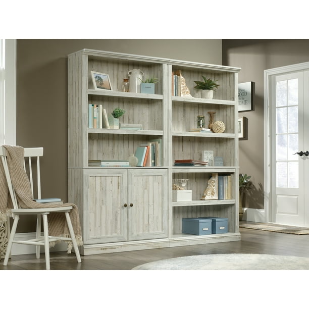 Sauder 5 Shelf Bookcase With 2 Doors, Abigail Standard Bookcase White Plank