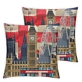 thumbnail image 2 of Acheng  London Throw Pillow Cushion Cover, Famous Britain Landmarks Monuments Art Pattern Touristic Travel Destination, Decorative Square Accent Pillow Case,Set of 2 White, 2 of 6