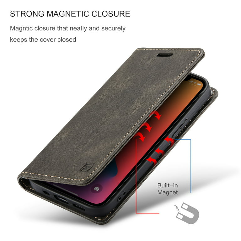 SHIELDON iPhone 12 Wallet Case, iPhone 12 Pro Leather Cover, Genuine  Leather, RFID Blocking, Folio Flip Kickstand, Magnetic Closure for iPhone  12 /